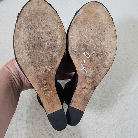 L.K. Bennett Rea Peep Toe Black Suede High Wedge Sandals Nude Lace Size 40 US 10 - Picture 11 of 15